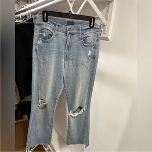 MOTHER Insider Crop Fray Distressed Denim Jean ‘Reckless on a Shiny White Vespa’